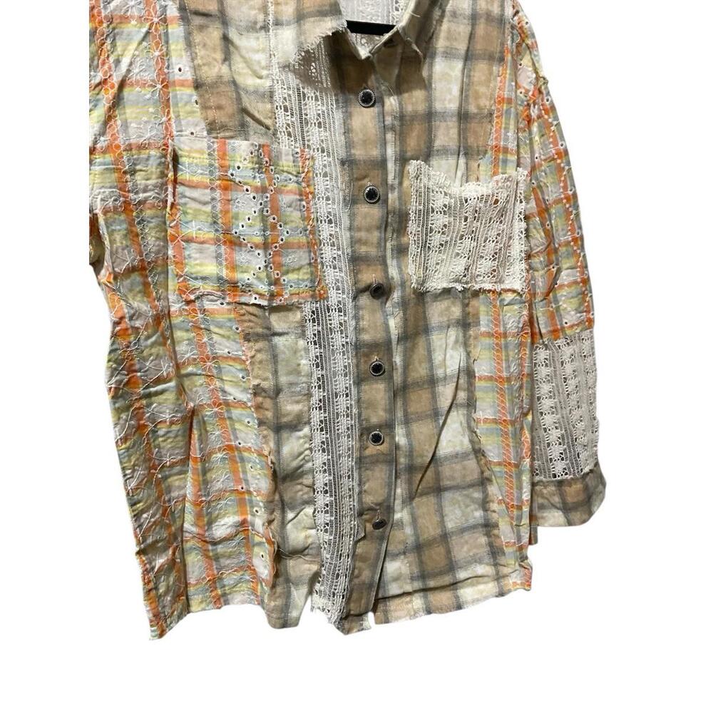POL Clothing Patchwork Plaid Crochet Button Down … - image 6